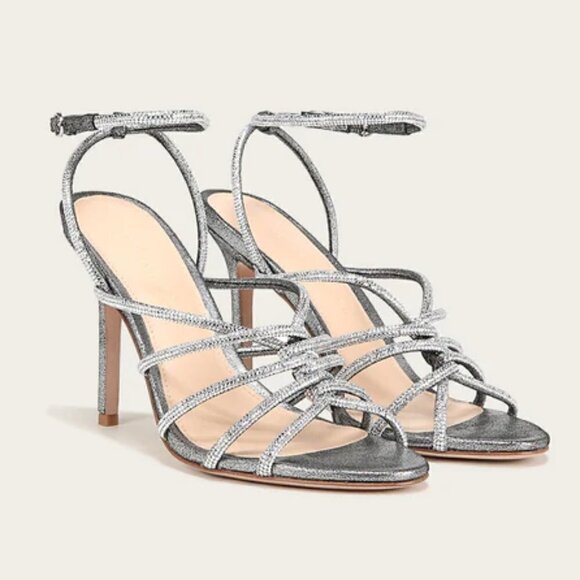 New Veronica Beard Aneesha Crystal Embellish Gunmetal Strappy Heel Sandals 7 US - Picture 2 of 13